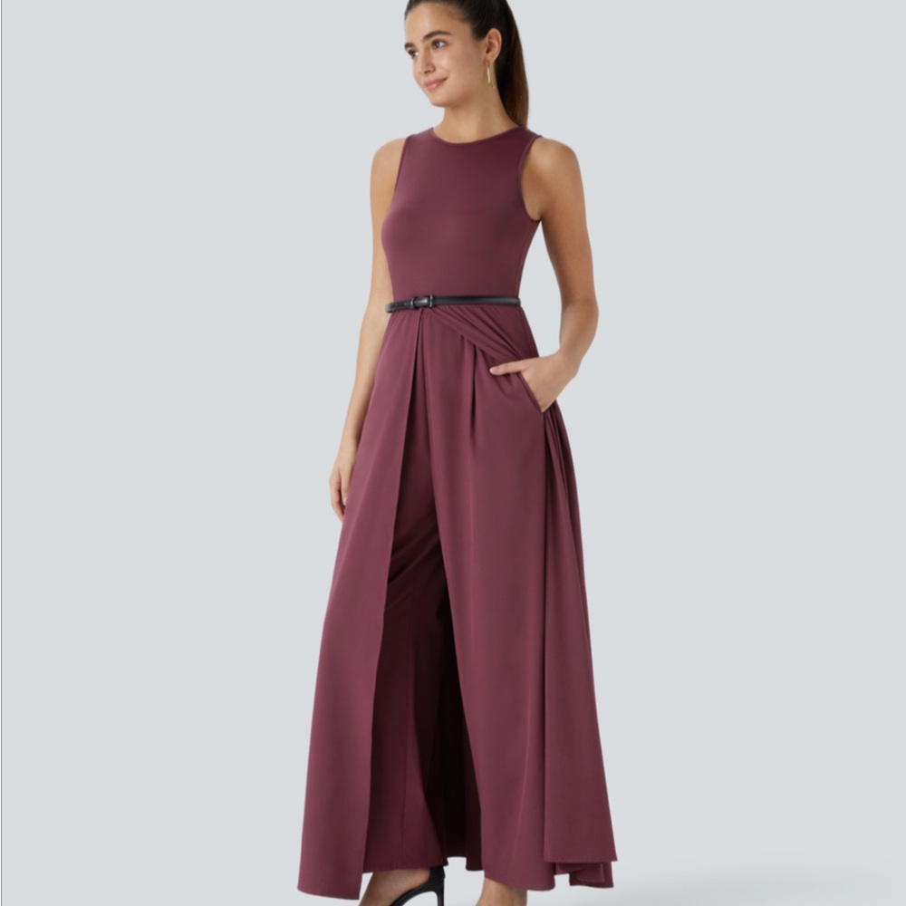 HALARA Plum Belted Jumpsuit